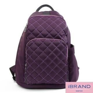 【iBrand】618 率性菱格紋後開式防盜尼龍後揹包-M(優雅紫)