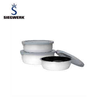 【SIEGWERK】德國不鏽鋼琺瑯保鮮鍋-圓形3入組-北歐白(500ml+700ml+1000ml)