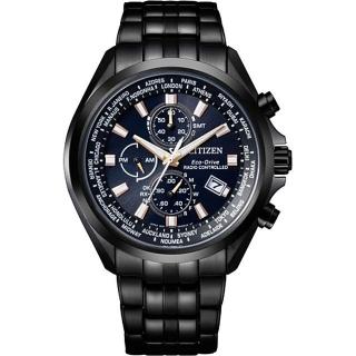 【CITIZEN星辰】GENTS光動能電波對時不鏽鋼藍寶石玻璃三眼錶-藍面44mm(AT8205-83L)