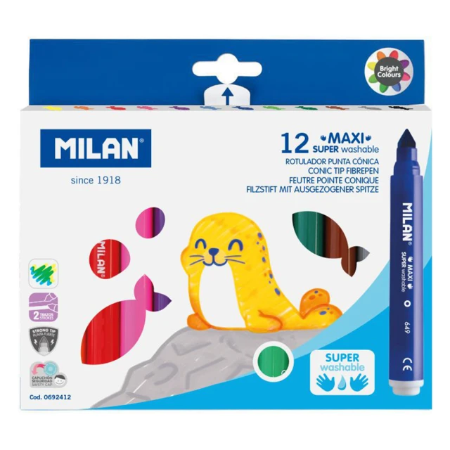 MILAN 兒童超水洗彩色筆(粗筆桿12色7.5mm)