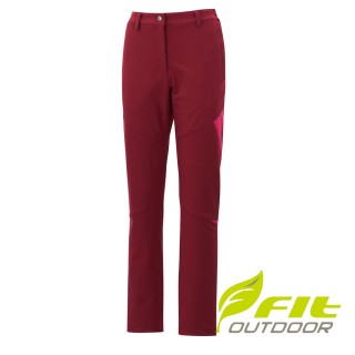 【Fit 維特】女-磨毛彈性時尚保暖長褲-暗紅色 HW2802-A0(休閒下著/休閒褲/冬季長褲/保暖長褲)