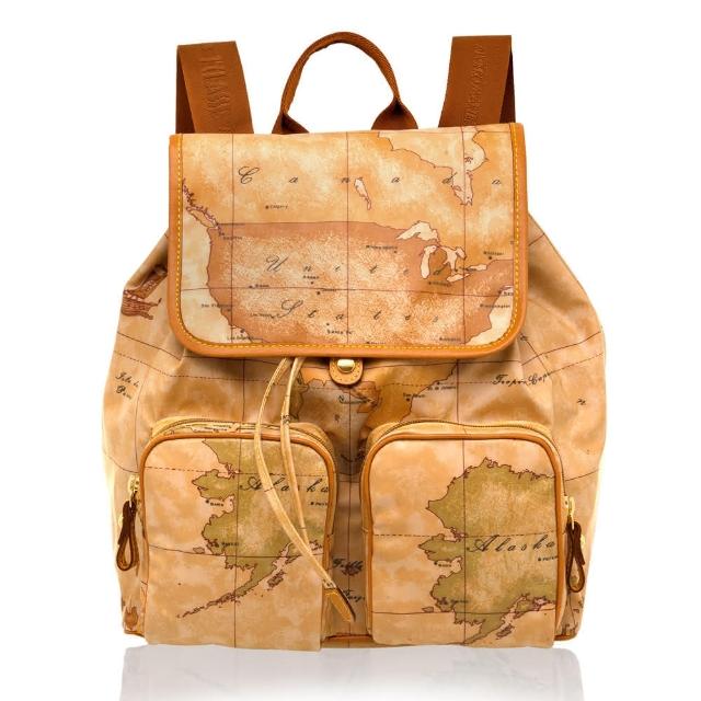 【Alviero Martini】義大利地圖包 PU尼龍休閒雙肩後背包(地圖黃)