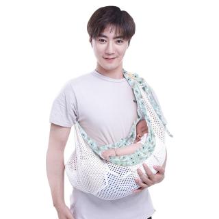 【JoyNa】嬰兒背巾背帶哺乳巾寶寶子宮型背巾(透氣款花邊藍色)