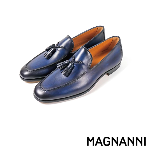 【MAGNANNI】交叉皮繩配飾典雅樂福鞋 深藍色(21883-NA)