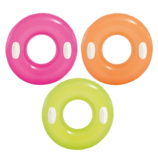 【INTEX】亮彩雙握把充氣泳圈-直徑76cm-4種顏色可選_適8歲以上(59258)