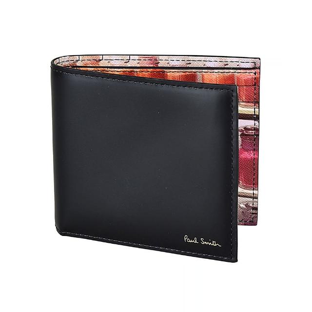 【Paul Smith】PAUL SMITH金字LOGO彩色油漆罐設計8卡牛皮對折短夾(黑)