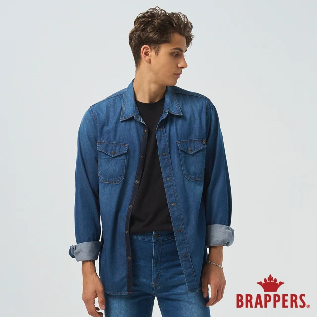 【BRAPPERS】男款 牛仔全棉長袖襯衫(藍)