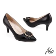 【A.S.O 阿瘦集團】流行時尚 健步通勤漆皮飾釦高跟鞋(黑)