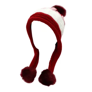 【青松戶外】毛球遮耳帽-紅色 B61908-13(毛帽/保暖帽/護耳帽/耳罩帽)