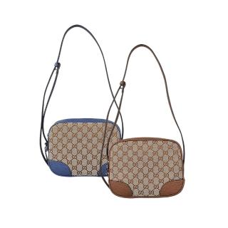 【GUCCI 古馳】GUCCI Guccissima雙G壓紋迷你LOGO緹花布滾邊牛皮8卡拉鍊斜背包(多色)