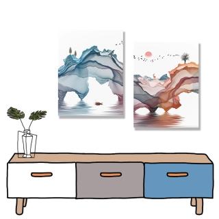 【24mama 掛畫】二聯式 油畫布 抽象山水 無框畫-30x40cm(彩色意境02)