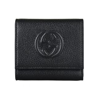 【GUCCI 古馳】雙G立體LOGO牛皮7卡扣式三折短夾(黑)