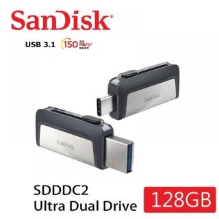 【SanDisk 晟碟】[全新版]128GB Ultra Dual USB3.1 Type-C OTG 雙用隨身碟(伸縮埠 雙用隨身碟 原廠5年保固)