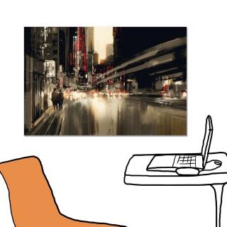 【24mama 掛畫】單聯式 油畫布 城市街道 夜晚 無框畫-60x40cm(城市街道)