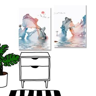 【24mama 掛畫】二聯式 油畫布 抽象山水 無框畫-30x40cm(彩色意境01)