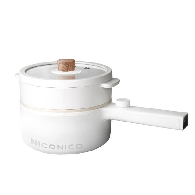  NICONICO NI-GP931 日式蒸煮陶瓷料理鍋，採用優質陶瓷塗層內部材質，容量1.7L，適合1-3人使用。具備蒸煮功能、火力調節、透明玻璃上蓋設計，一鍋多用可煮火鍋、蒸煮料理。600W功率，110V/60Hz，白色系外觀，產自中國。配件齊全，包括蒸籠、玻璃鍋蓋、電源線及說明書。BSMI認證，享一年保固。完美結合日式簡約風格與實用性，輕鬆在家享受健康蒸煮美食！ 