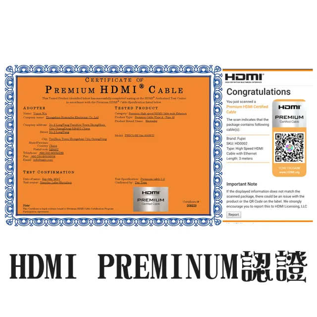 【Fujiei】高速乙太網HDMI公對公2.0V影音傳輸線3米(HDMI PREMINUM認證線)