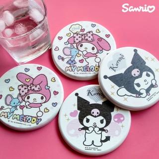 【SANRIO 三麗鷗】-台灣SGS認證不含石綿-庫洛米美樂蒂系列 圓型 珪藻土杯墊(10x10x0.9cm 2入一組)