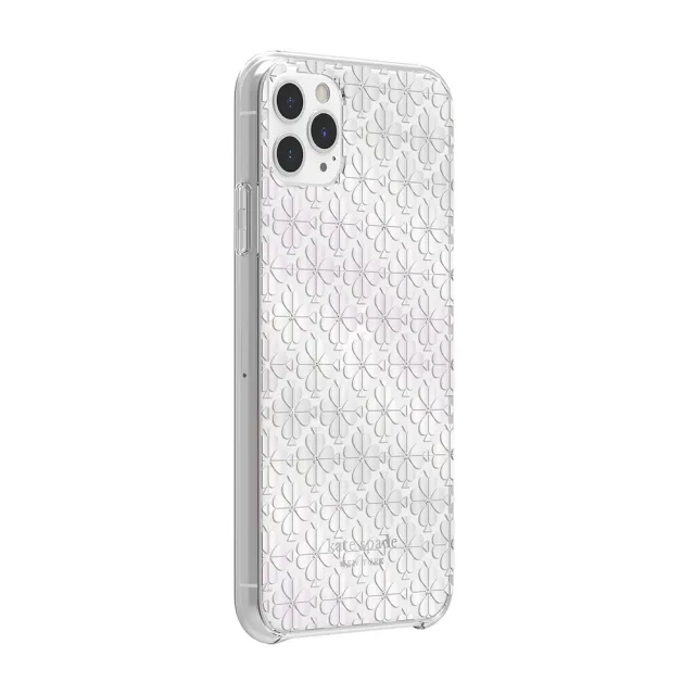 【KATE SPADE】iPhone 11 Pro 5.8吋 手機保護殼/套(黑桃白花+白色鑲鑽)
