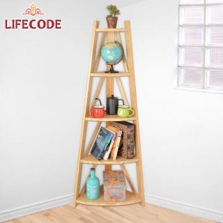 【LIFECODE】極簡風黃松木五層角落置物架/實木置物架