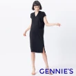 【Gennies 奇妮】小V領拼接洋裝-黑(孕婦裝 絲光棉 落肩 開衩 雙口袋)