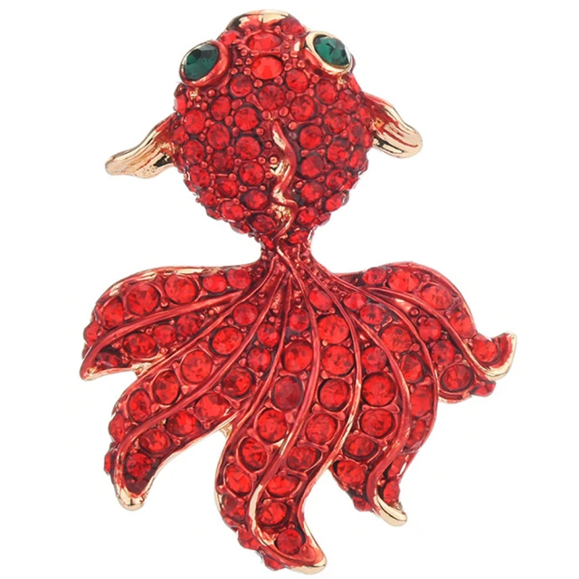 【RJNewYork】熱情金魚紅晶鑽優雅絲巾扣別針胸針兩用(紅色2款可選)