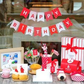 韓系風紅白生日魚尾掛旗1組(派對 生日派對 慶生生日 掛旗 生日掛旗)