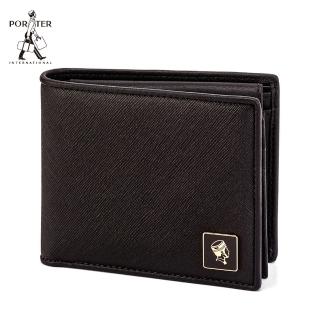 【PORTER INTERNATIONAL】法式精緻BEND真皮雙折零錢短夾(咖啡)
