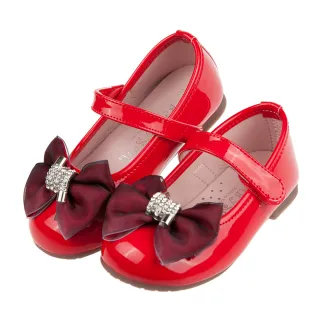 【布布童鞋】環繞亮鑽蝴蝶結亮面紅色兒童公主鞋(K0T029A)