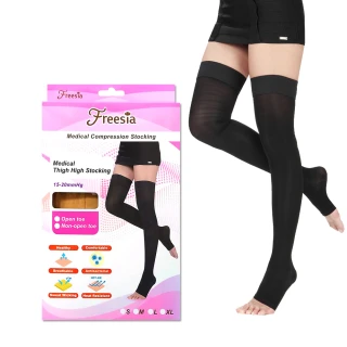 【Freesia】醫療彈性襪超薄型-露趾大腿壓力襪(醫療襪/壓力襪/靜脈曲張襪)