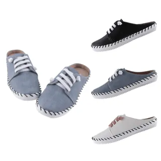 【Alberta】MIT台灣製 2cm休閒鞋 休閒百搭素面假綁帶 皮革平底圓頭半包鞋 懶人鞋 穆勒鞋