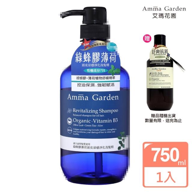 【Amma garden 艾瑪花園】綠蜂膠薄荷頭皮涼感淨化洗髮精750ml(送300ml洗髮精或沐浴精-公司貨)