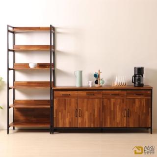 【WAKUHOME 瓦酷傢俱】格萊斯積層木工業風收納展示架+6尺餐櫃 B001-701+706-A