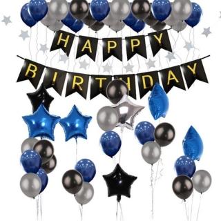 黑藍色系魚尾生日掛旗套餐1組1組(生日 生日氣球 派對 生日派對)