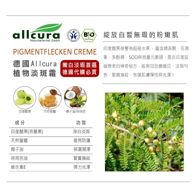 【allcura】德國草本植物淡斑霜30ml(小紅書爆款)