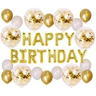 金色亮片金屬生日快樂套組1組(生日派對 氣球佈置 周歲 紀念日)