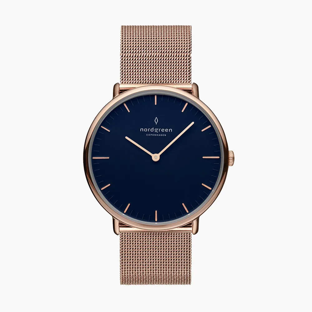 【Nordgreen】Native本真 藍面玫瑰金米蘭帶腕錶36mm  禮物  手錶(NR36RGMERONA)