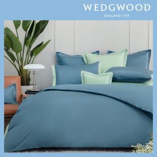【WEDGWOOD】500織長纖棉Bi-Color薩佛 素色被套枕套三件組-青石藍(加大240x210cm)