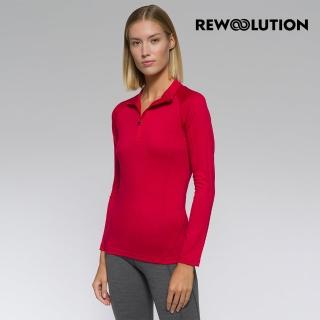 【Rewoolution】女LINDSEY 190g長袖半開襟 [寶石紅]REJB2WC90205(羊毛衣 長袖T恤 登山必備 吸濕排汗)