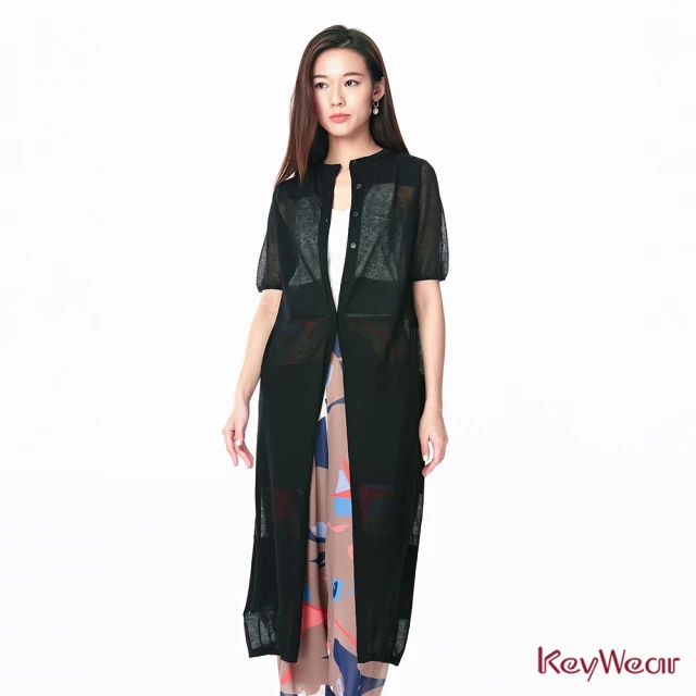 【KeyWear 奇威名品】微透性感兩穿長版針織洋裝/外罩衫