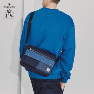 【PORTER INTERNATIONAL】牛仔拼接PATCH WORK雙層斜揹包-M(深藍色)