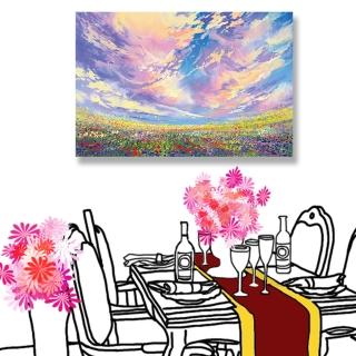 【24mama 掛畫】單聯式 油畫布 雲彩 風景 七彩花朵 無框畫-60x40cm(雲彩花園)