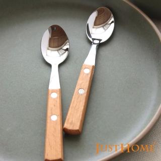 【Just Home】櫸木柄304不鏽鋼點心匙6件組(自然簡約鄉村風/露營餐具)