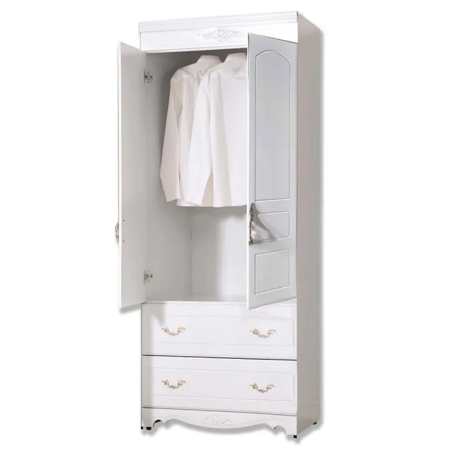 【BODEN】艾莉雅2.7尺法式歐風白色二門二抽高衣櫃