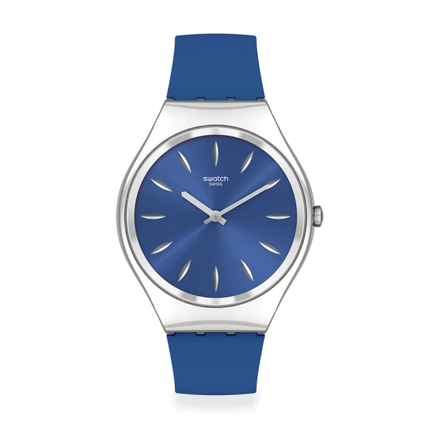 【SWATCH】Skin Irony 超薄金屬系列手錶 型格藍 瑞士錶 錶(38mm)