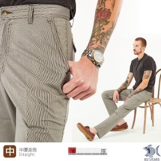 【NST JEANS】淺灰細條紋 斜口袋男彈性休閒褲-中腰直筒(390-5911)