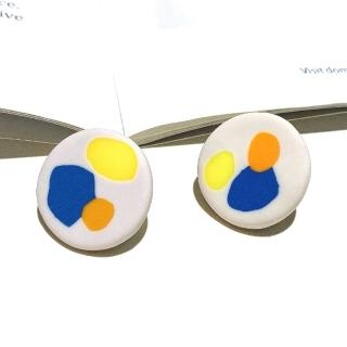【Ada】日韓流行飾品 畫家藍黃橘抽象圓圈橡皮造型夾式耳環 無耳洞(造型耳環 耳夾耳環 無耳洞)