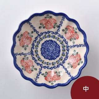【美學生活 波蘭陶】波蘭陶 Vena 波浪盤{中} 陶瓷盤 菜盤 水果盤 沙拉盤 波蘭手工製(漫野薔薇系列)