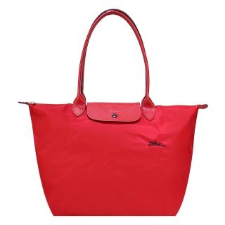 【LONGCHAMP】Le Pliage Collection刺繡長把摺疊水餃包(大/喜紅)