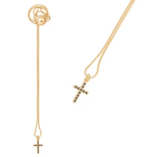 【CINCO】葡萄牙精品 Sascha necklace black 鑲鑽十字架項鍊 黑色X金色(925純銀鑲24K金)